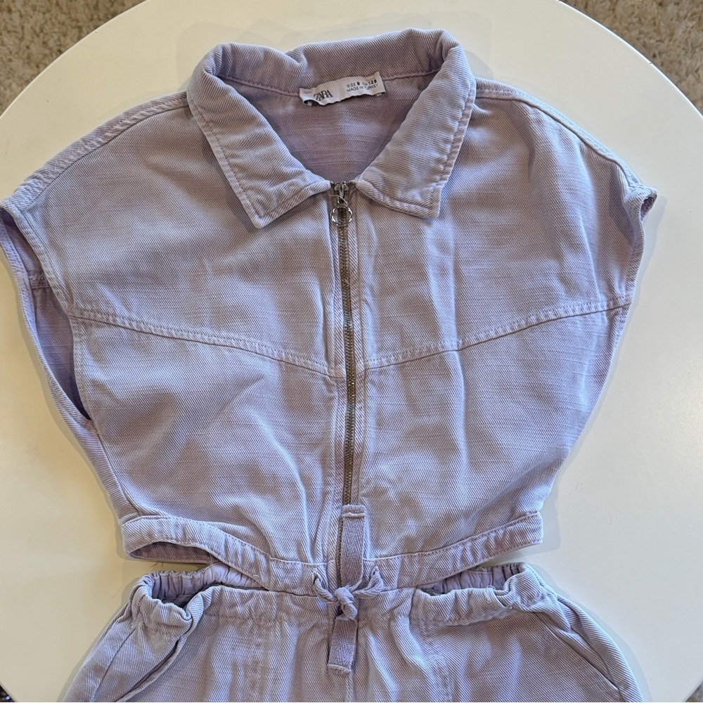 Zara Lavender Zip-Front Drawstring Romper